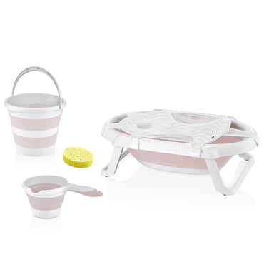 Babyjem 5-Piece Folding Bath Set for Babies, Newborn, Pink, 0 Months+